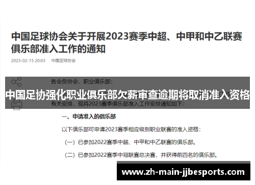 中国足协强化职业俱乐部欠薪审查逾期将取消准入资格